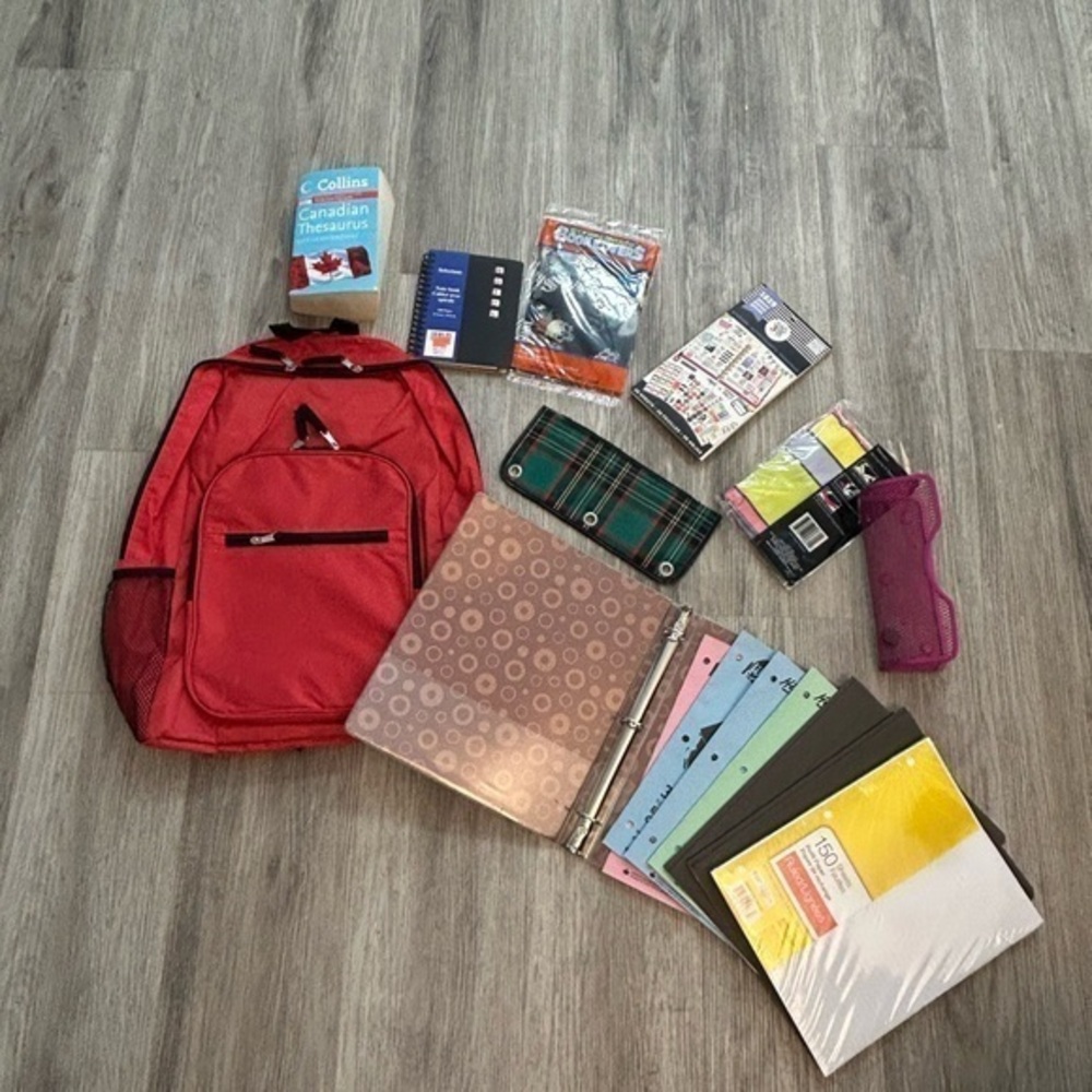 Red Backpack with Assorted School Supplies. All New.